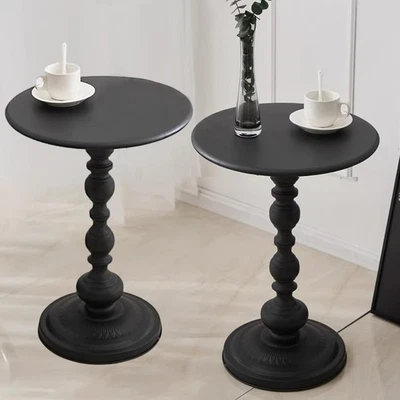 2 Set Pedestal Metal Round Side Table, Black Sofa Table, Small TV Tray Table ... - Image 1 of 4