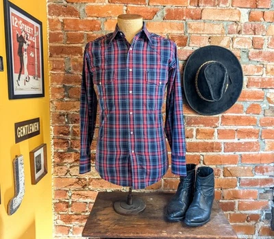 Camisa Western Wrangler Vintage Años 80 Cuadros Para Hombre Azul, Rojo y Blanco - Talla PEQUEÑA Foto 1 de 4