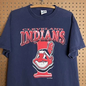 Vintage Cleveland Indians Shirt Men Large Blue MLB Baseball Wahoo 90s Y2K Sports - Picture 1 of 7