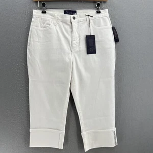 NYDJ Jeans Womens 14P White Crop Stretch High Waist Slimming Embellished Cuff - Picture 1 of 10