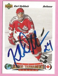 1991-92 Upper Deck Hockey Card #688 Karl Dykhuis ROOKIE RC On-Card Autograph *A8 - Picture 1 of 2