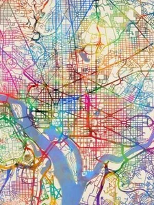 Affiche - Carte de Washington DC, rues abstraites modernes de la ville, 4 tailles - Photo 1 sur 25