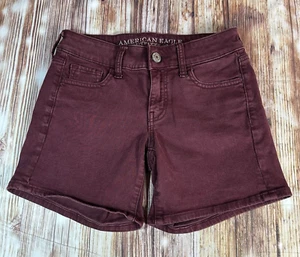 American Eagle MIDI Womens Size 0 Maroon Low Rise Jean Denim Shorts 26x5.5 - Picture 1 of 8