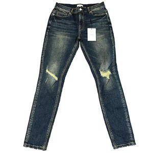 Jeans uomo Arne slim dritto invecchiato blu scuro denim lavato sbiadito W30 L30 - Foto 1 di 14
