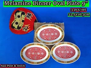 Melamine Chinese Classic Style Dinner Oval Plate 9"(22.5x16.3cm) 3pcs/set ZC-32 - Picture 1 of 7