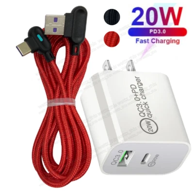 20W PD Charger QC Fast Power Adapter Type C Cable 3Ft 6Ft For Samsung Android LG - Image 1 of 4