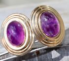 14k 585 Solid Yellow Gold Amethyst 1.1" Long 14.5 Grams Quality Earrings '1980