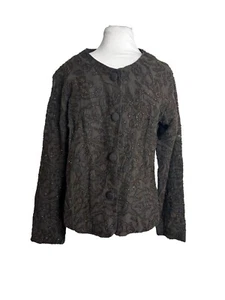 Chicos Womens Jacket Size 1 Beaded Applique Chocolate Brown Button Front Evening - Picture 1 of 8