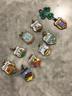  Vintage Solid Silver Enamelled Charms Badges x 10
