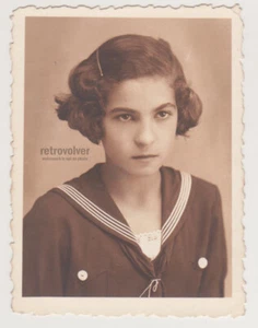 Timeless Grace Schoolgirl's Poised Portrait Uniform from Bygone Era Young Girl - Picture 1 of 7