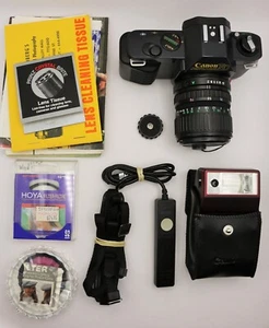 Canon T50 35mm SLR Film Camera Kit – 35-70mm Lens, Flash, Remote, Filter, Tested - Picture 1 of 24