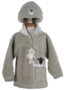 Dangly Sheep Zip Neck Children's Fleece With Keyring - Pebble - Picture 1 of 1