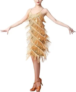 Women's Flapper Dress 1920s Sequin Tassel Latin Party Cocktail Medium, Gold - Picture 1 of 6