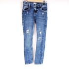 True Craft Girls Jeans 16 Blue Boot Cut Mid Rise Distressed Denim Pants Stretchy