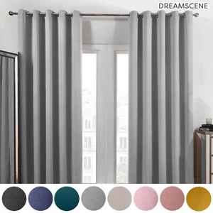 Dreamscene Eyelet Blackout Curtains PAIR of Thermal Ring Top Ready Made Luxury - Picture 1 of 49