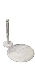 WHITE MARBLE LAZY SUSAN & PAPER TOWEL HOLDER Set of 2 Creative Home - Picture 1 of 5
