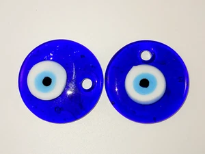 2 Stk. Evil Eye Pendelleuchte Handarbeit Lampwork Glas groß 40mm x 7,5mm dunkelblau Posten - Bild 1 von 3