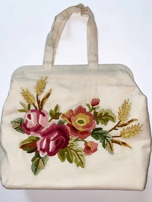 Bolso floral hecho a mano bordado floral mezcla de lino Foto 1 de 4