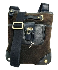 Juicy Couture BRAUN VELOUR SCHWARZ ECHTLEDER REISSVERSCHLUSS KLEINE SCHULTERTASCHE XBODY HANDTASCHE - Bild 1 von 12