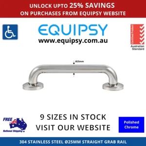 Safety Wall Grab Rail Polished Stainless Concealed Flange 3 Sizes 25mm AS1428.1 - Picture 1 of 2