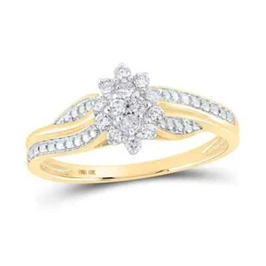 10k Yellow Gold Womens Round Diamond Oval Cluster Ring Band 1/5 Cttw - Picture 1 of 1