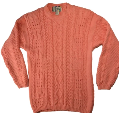 Винтажный 80-х женщин средний Forenza персиковый розовый длинным рукавом кабель вязаный свитер - Изображение 1 из 4