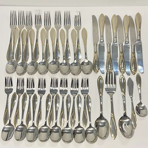 Retired Wallace Gold Vista 18/8 Stainless w/Gold Accent Flatware 45pc Service 8 - Picture 1 of 8