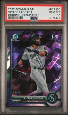 2022 Bowman Chrome Sapphire Victor Labrada 1st Purple Refractor /25 PSA 10 - Image 1 of 2