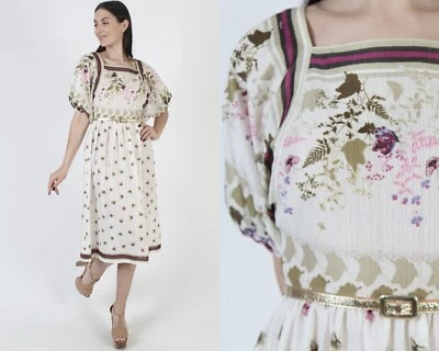 Vtg Butterfly Print Prairie Dress Lightweight Nature Leaf Summer Airy Sundress - Image 1 of 4