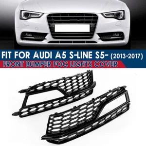 Black Front Bumper Fog Light Grilles Cover Trim For 2013~2016 Audi A5 S-Line S5 - Picture 1 of 9