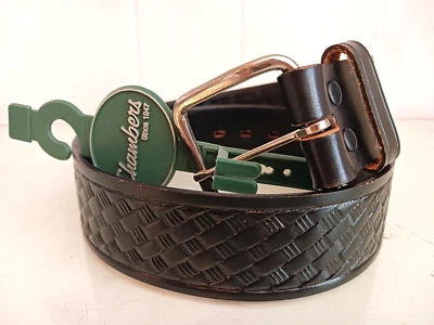 Cinturón Chambers Talla 24 Grano Superior Tejido Cuero Negro Western Rodeo Hecho en EE. UU. Foto 1 de 4