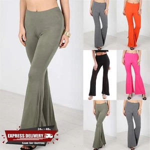 Womens Ladies Bottom High Waist Lounge Pant Bell Flared Hippie Palazzo Leggings - Picture 1 of 13