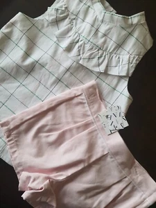 NWT Janie and Jack Girls 5 / 6 Pink Green plaid Set Shirt Top pink Shorts dressy - Picture 1 of 8