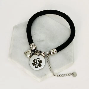 Ausverkauf Sekunden Typ 1 Diabetes Medizinisches Notfall Armband Schwarz Leder - Bild 1 von 5