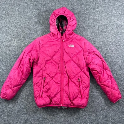 Chaqueta North Face Niñas Grande 14/16 Rosa Con Capucha Abajo Puffer Forrada a Cuadros Invierno Foto 1 de 4