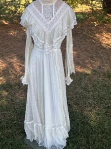 Vintage Gunne Sax Gold Tag Creme Spitze Prärie Kleid Jessica San Francisco *LESEN* - Bild 1 von 24