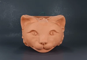 Vintage Rookes Pottery Terra Cotta Cat Head Wall Hanging Planter England RARE - Picture 1 of 24