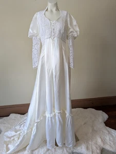 Abito da sposa vintage Gunne Sax 9 panna raso abito da sposa cottage restaurato RARO - Foto 1 di 24