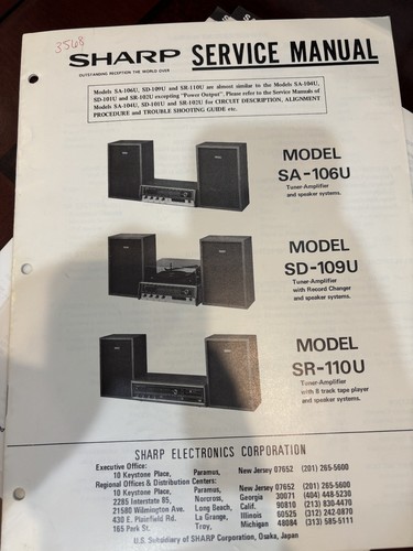 ORIG. SHARP SA-106U SD-109U SR-110U SR110U Repair & Service Manual ...