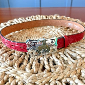 Vintage Sears roter Ledergürtel Kinder groß 29 Zoll floral geprägt Cowboy Rodeo Schnalle - Bild 1 von 8