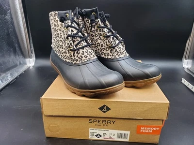 Botas impermeables de pato Sperry de agua salada para mujer talla 7,5 estampado de leopardo Foto 1 de 4