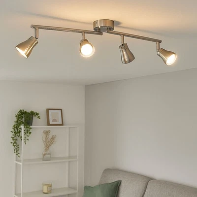 Lampada Da Soffitto Spot LED 4-Fiamme Regolabile Argento GU10 - Immagine 1 di 4