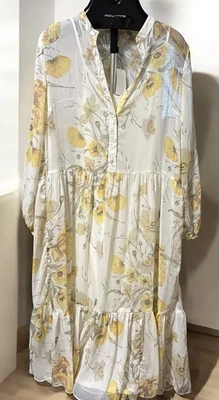 New H&M Ivory White Yellow Chiffon Floral Long Sleeve Midi Maxi Dress Size 8 - Image 1 of 4