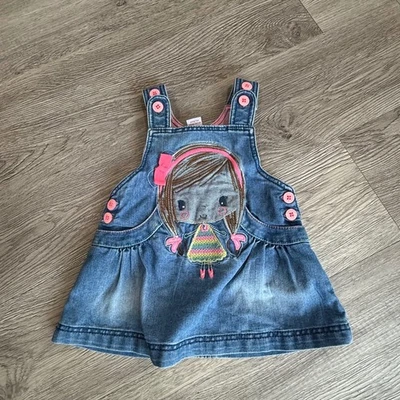 LC Waikiki Mini Baby Girl Denim Dress Applique Sleeveless Pink Buttons 3-6M - Image 1 of 4