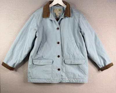 VTG LL Bean Jacket Womens XL Blue Canvas Chore Barn Coat Corduroy THINSULATE - Image 1 of 4