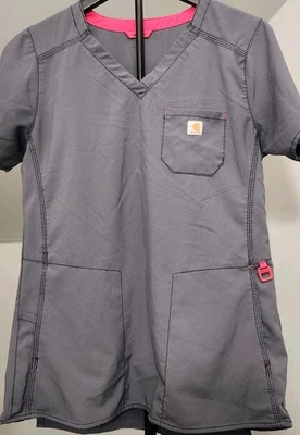 Carhartt Force Scrubs Womens Size Small Gray And Pink Scrub Shirt - Image 1 of 4