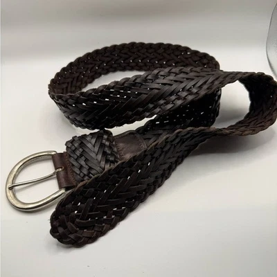 Mixit Braided Leather Belt Brown Woven Silver Buckle Size Large Leather Unisex - Image 1 of 4