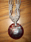 Fat HEMP Necklace With RED and SILVER Glass ROUND Pendant Hippie Goth H-27