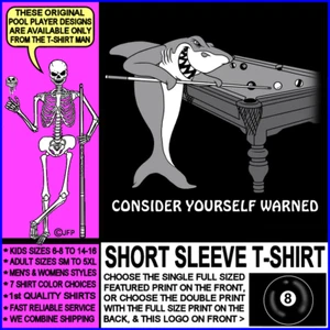 Betrachten Sie sich gewarnt 8 Ball Queue Stick Pool Hai Spieler Warnung T-Shirt - Bild 1 von 24