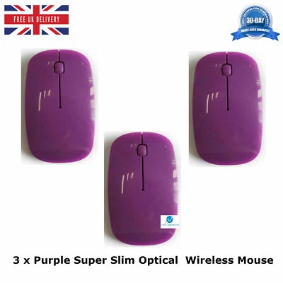 3 x Purple Super Slim Optical Wireless Mouse Slimline Mice 2.4G Range 1600 DPI - Image 1 of 4
